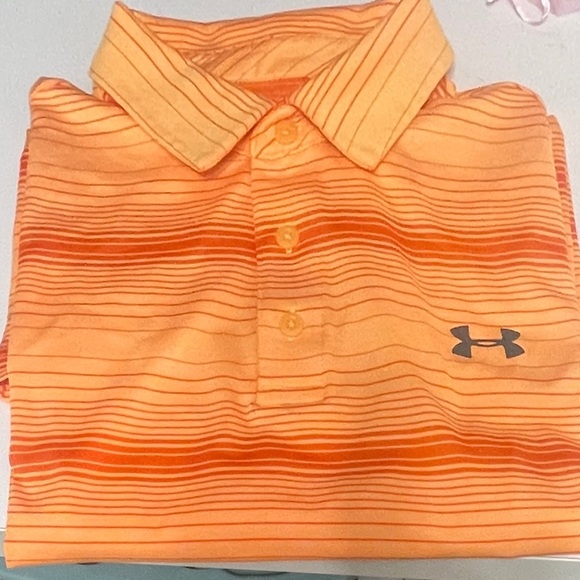 Under Armour Playoff Polo Shirt Mens Stretch Performance Orange Striped Sz Lg - Picture 4 of 6